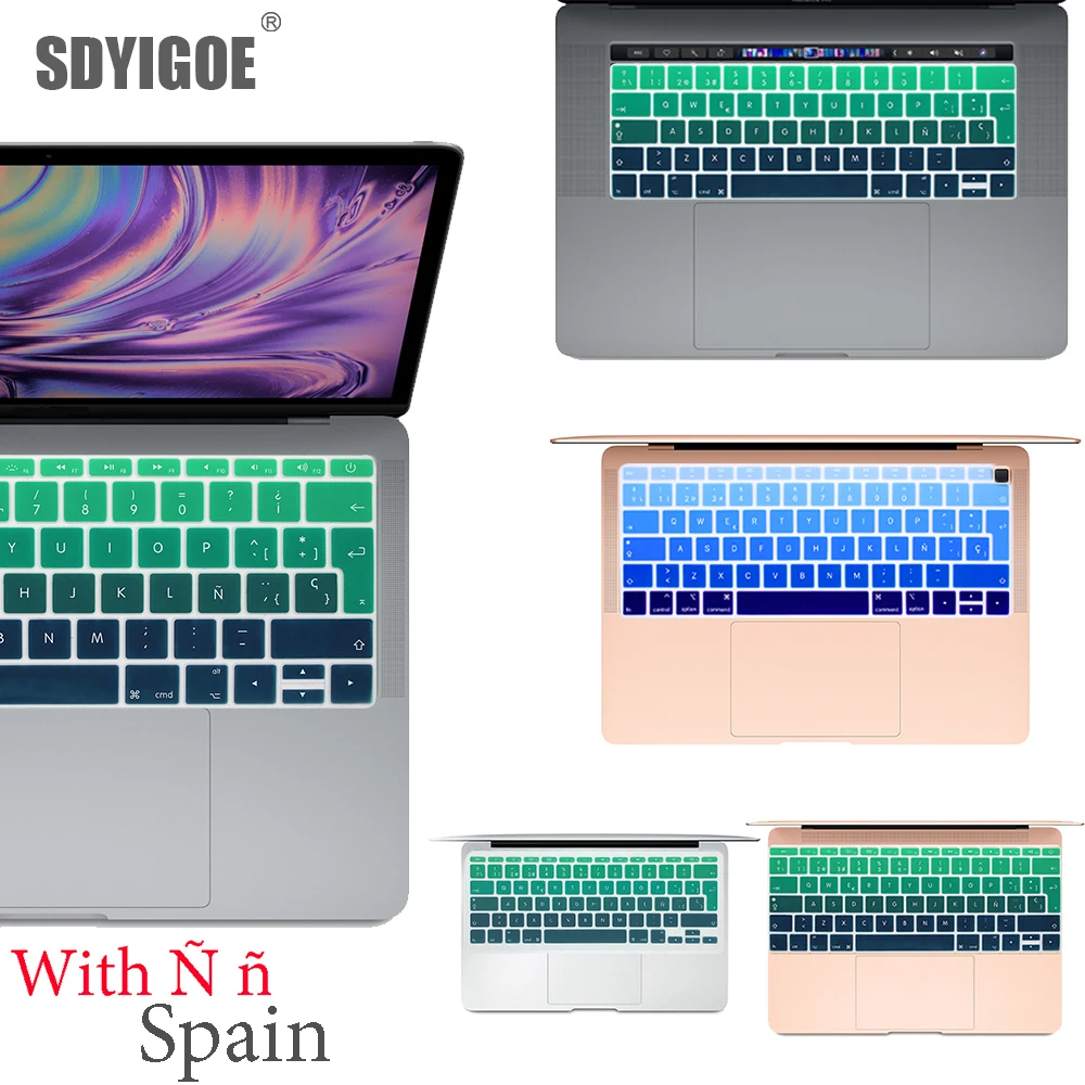 

Spanish Color laptop Keyboard cover Protector for Macbook Pro13 A2159 touch bar A1706/A1466 A1707/A1990/A1398/A1534/A1932 EU-Key