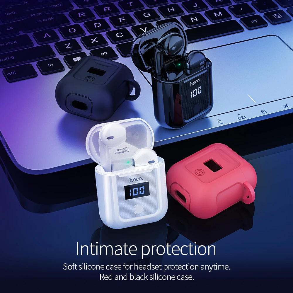 HOCO, беспроводные наушники Bluetooth 5,0, гарнитура для близнецов, светодиодный дисплей, зарядная коробка, громкая связь, стерео музыка+ чехол для iPhone 11 Pro