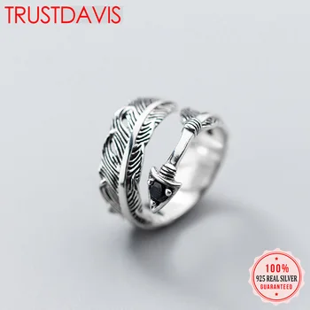 

Trustdavis 2019 100% 925 Solid Real Thai Silver Arrow Black CZ Opening Rings Sizable Finger Jewelry Gift For Women Girls DA242