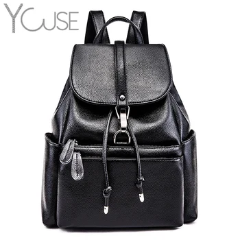 

New Women'S Backpack Fashion Lychee Pattern Female Bag Korean large capacity solid PU leather Women Bag casual simple youth Bag
