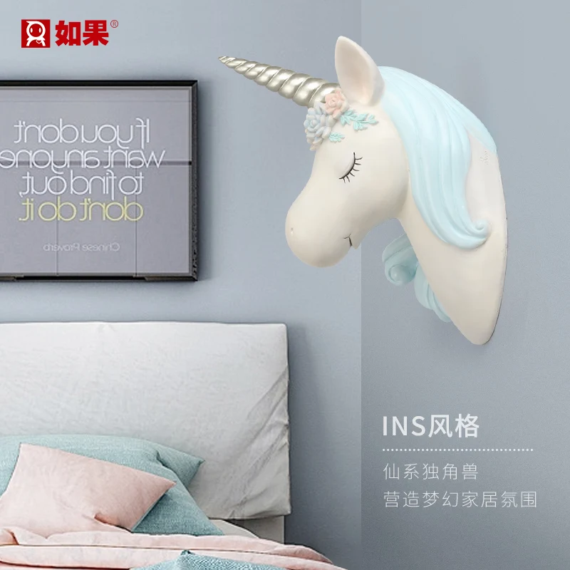  Unicorn Wall Decoration Creative ins Home Decoration Girl Heart Room Bedroom American Animal Wall D - 4000251638177