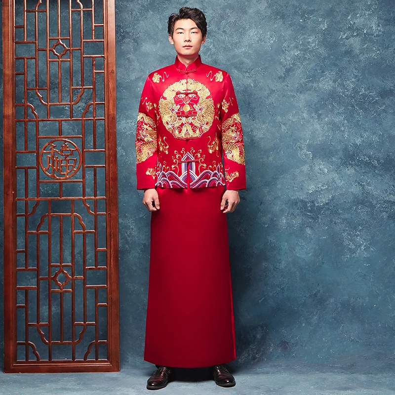 Красный свадебный Cheongsam китайский женский цветочный вышивка павлин Qipao изысканный Bling Стразы marige Набор размера плюс