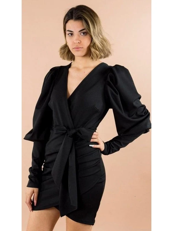 GREYMODA VESTIDO MUJER MANGAS ABULLONADAS BAJO CRUZADO LAZADA