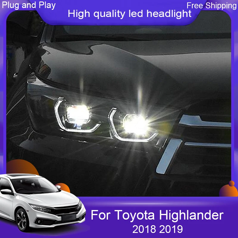 2 шт. автостайлинг для 2018 2019 Highlander фары Toyota светодиодный ные DRL Биксеноновые линзы