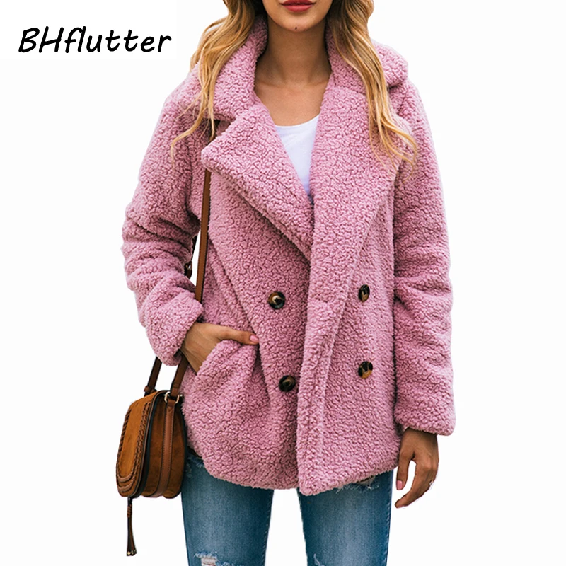 

BHflutter Women Winter Clothes Coat 2019 Turn-down Collar Buttons Wool Overcaot Tops Casual Autumn Winter Outerwear Plus Size