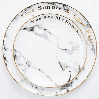 

2 pcs/set Marbling Bone china Dinner plate Service plate set Tableware Set Dinnerware Sets