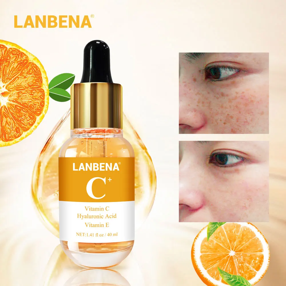 Lanbena Vitamin C Serum Whitening Brighten Nourishing Facial Essence Remover Speckle Fade Dark Spots Face Cream Skin Care 40ml