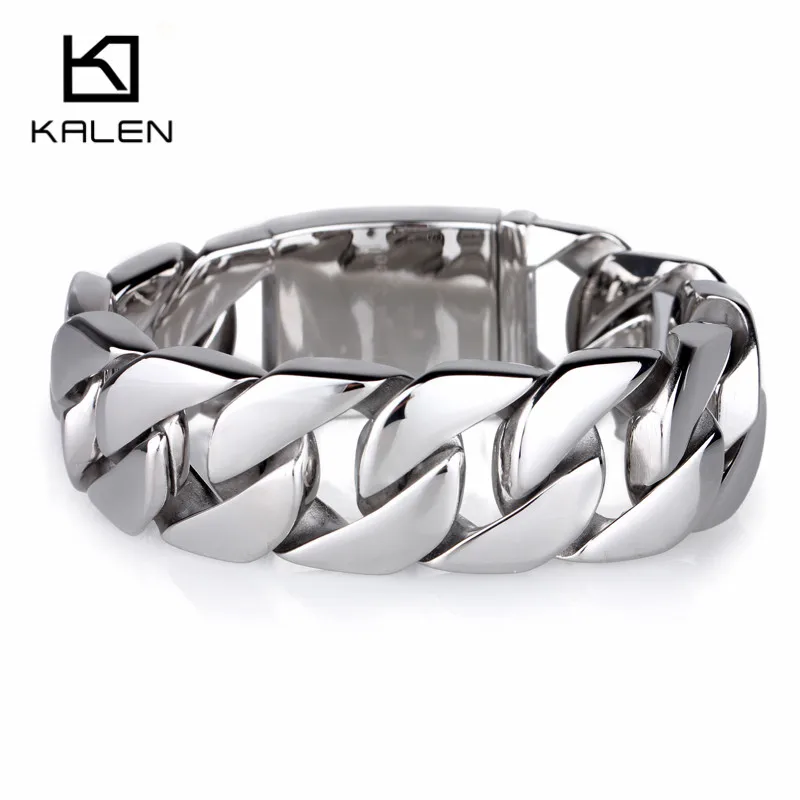 Модные ювелирные изделия тяжелый массивный кубинский браслет-цепочка 22 см из нержавеющей стали полированный блестящий браслет для мужчин аксессуар