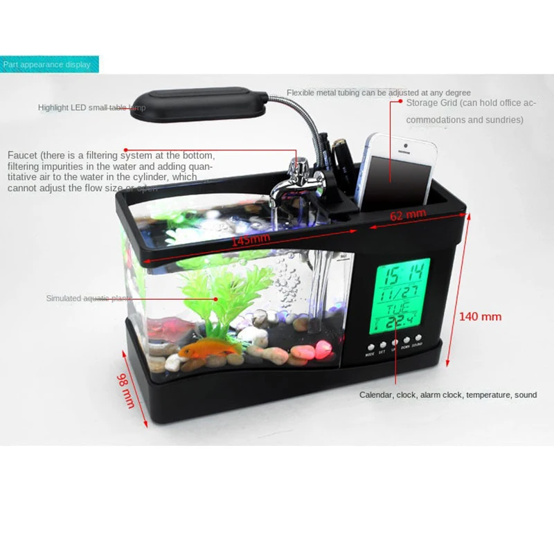 Multifunctional LED Aquarium Fish Tank Light For Small Fish Tank , USB , Pen Holder, Table Lamp, Calendar, Calendar