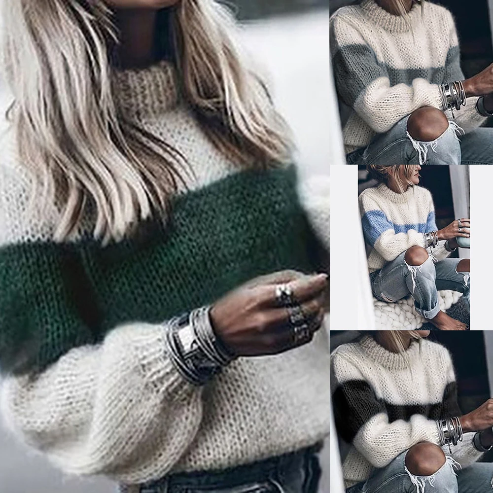 LOOZYKIT модный лоскутный свитер с круглым вырезом Осень-зима женский теплый вязаный свитер с длинным рукавом пуловер женский топ джемпер