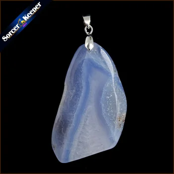 

Real Natural Gem Stone Blue Chalcedony Crystal Necklace & Pendant Polished Agates Slice Beads For For Women Jewelry Making BA600