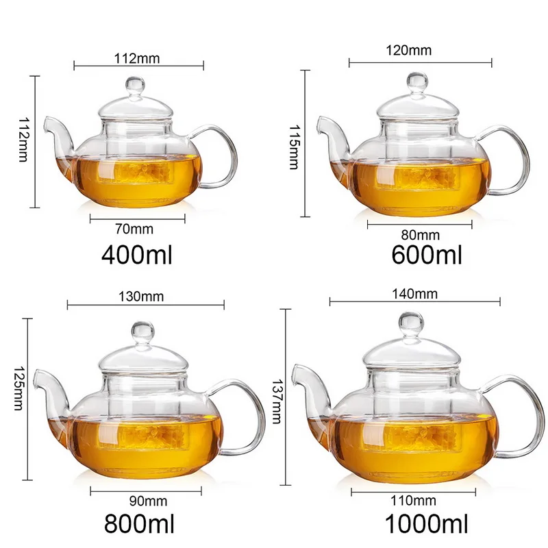 400/600/800/1000 мл термостойкие Стекло Цветочный чай горшок с заварки Чай лист травяной Кофе горшок Практические Прозрачный Чай чайник