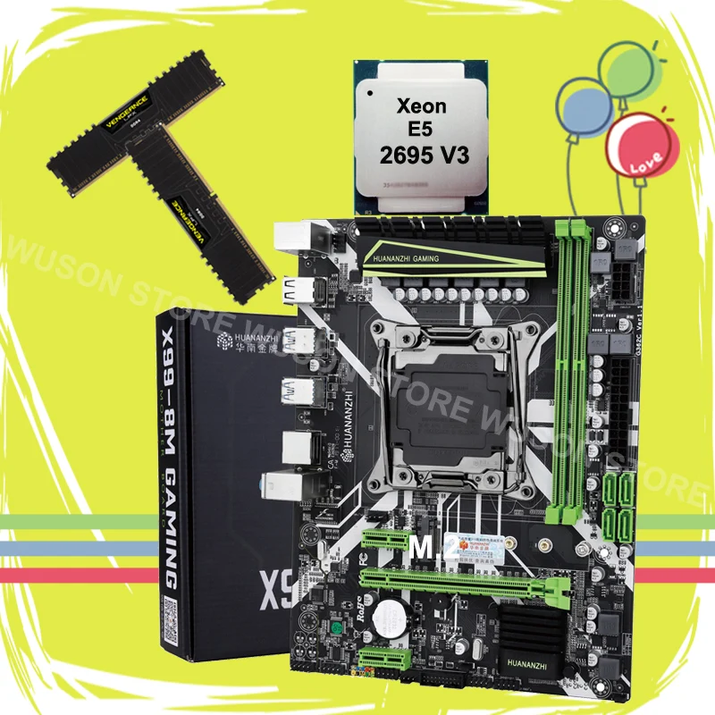^Cheap Brand HUANANZHI X99 LGA2011-3 motherboard bundle X99 motherboard with M.2 NVMe slot CPU Xeon E5 2695 V3 RAM 32G(2*16G) 2400 DDR4 ^Cheap Brand HUANANZHI X99 LGA2011-3 motherboard bundle X99 motherboard with M.2 NVMe slot CPU Xeon E5 2695 V3 RAM 32G(2*16G) 2400 DDR4