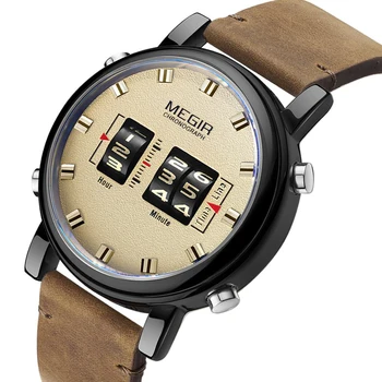 

Megir Roller Watch Men Fashion Sports Business Leather Quartz Watch Waterproof Alloy Wrist Watch Chronograph erkek kol saati