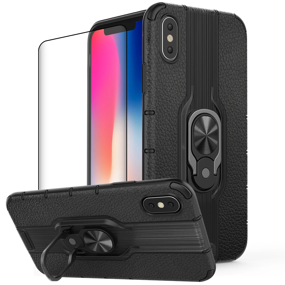 

Case For iPhone Xs Max XR X Cover Magnetic Ring Holder Kickstand Hybrid Armor Heavy Duty Case For iPhone 8 7 6 6s Plus Cover