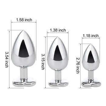 Heart shaped metal anal plug Sex Toys Stainless Smooth Steel Butt Plug Tail Crystal Jewelry Trainer For Women/Man Anal Dildo 5