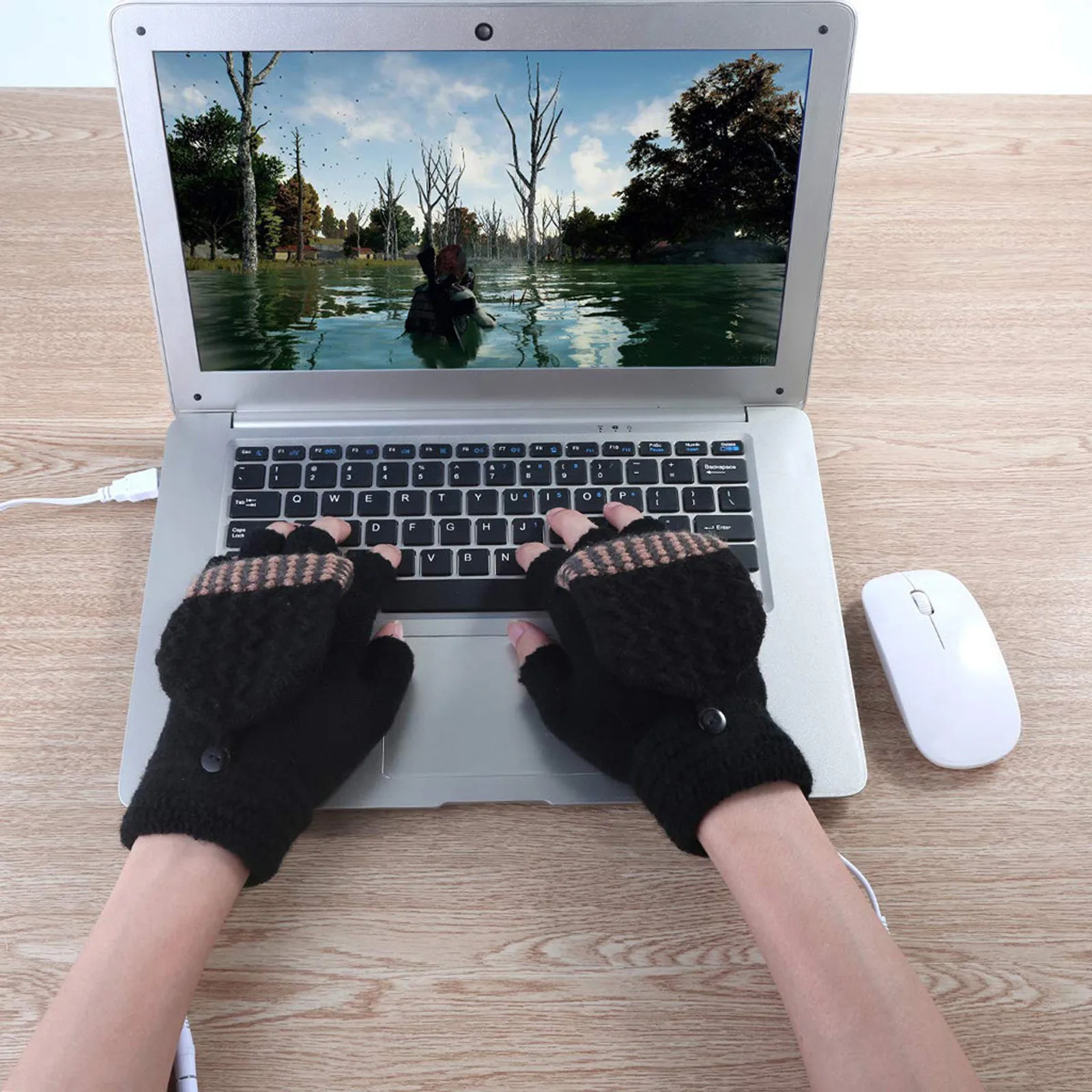 2020 New Laptop Women Men USB Heated Mitten Full&Half Finger Winter Warm Knit Hand Gloves