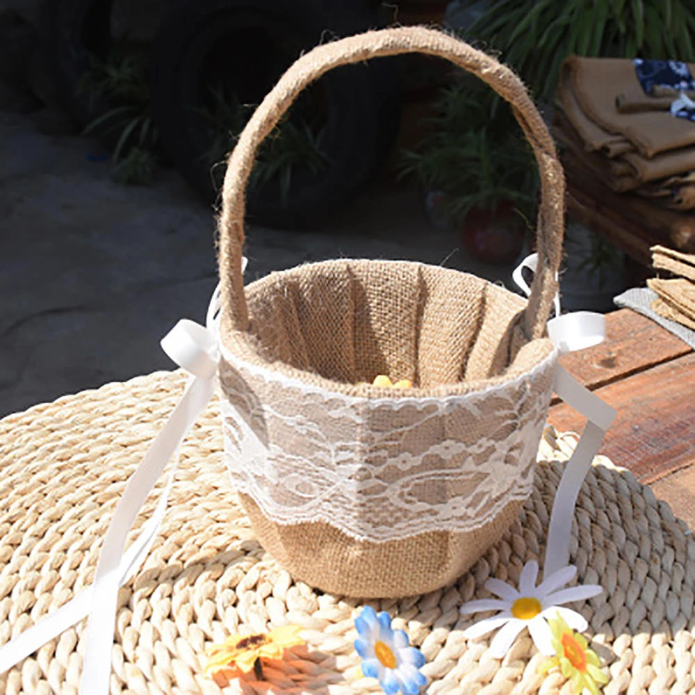Cesta de flores para boda, cesta de almacenamiento tejida hecha a mano, planta de yute, mimbre, flor de Cestas colgantes, de boda| Decoraciones DIY fiestas| - AliExpress