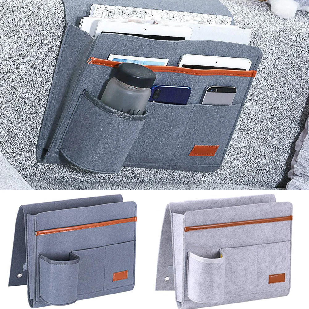 

Felt Bedside Storage Bag Sofa TV Remote Control Hanging Caddy Couch Storage Organizer Bed Holder Pockets