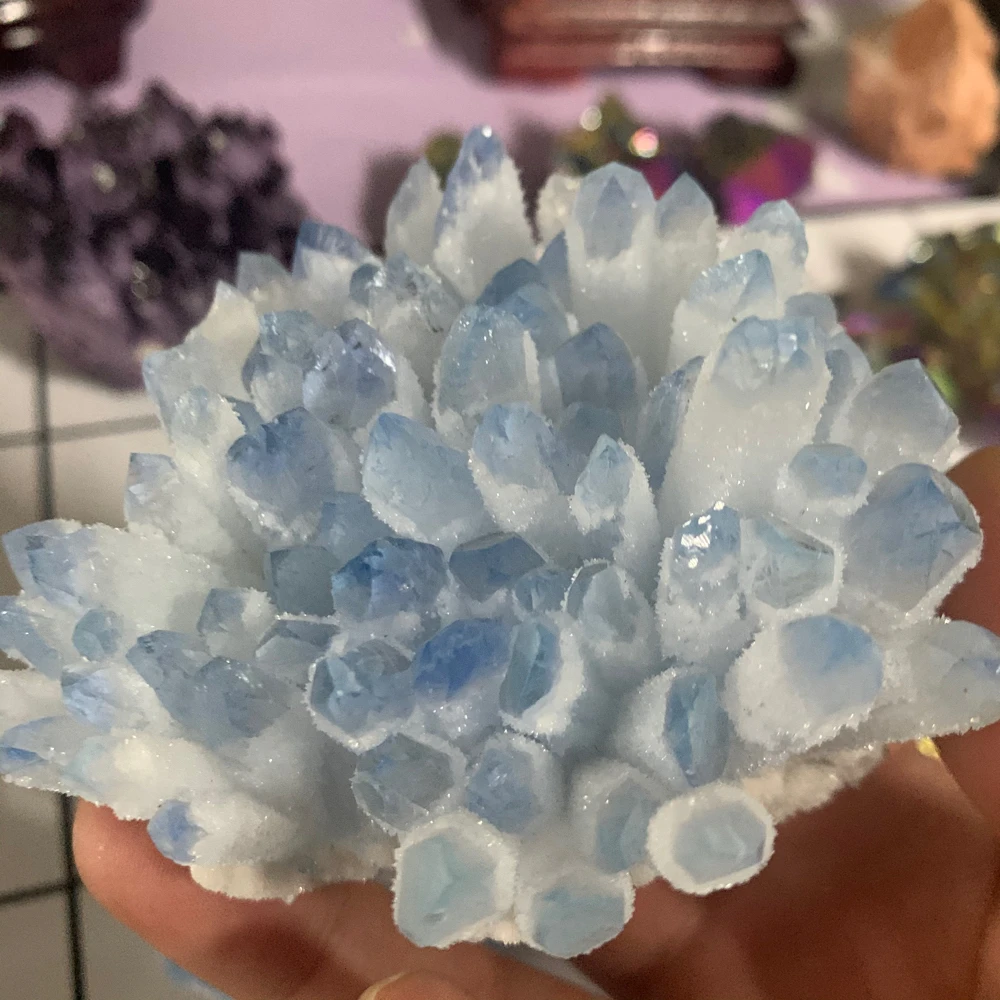 Rare Beautiful blue Ghost phantom Quartz Crystal Cluster Specimen natural stone healing crystal for decoration