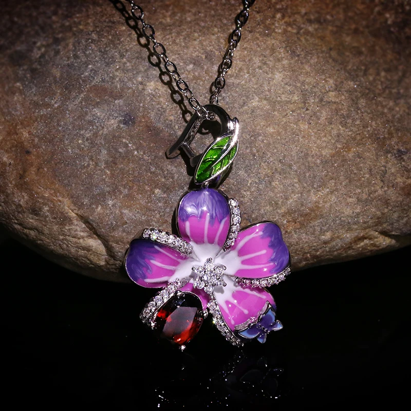 Высокое качество эпоксидной смолы с фиолетовыми цветами и ожерелье Женские