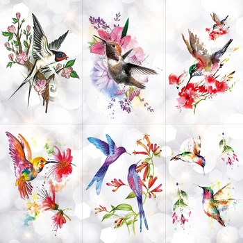 

Hummingbird Flower Watercolor Temporary Tattoo Sticker Plum Blossom Waterproof Tattoos Body Art Arm Fake Tatoo Women Girl