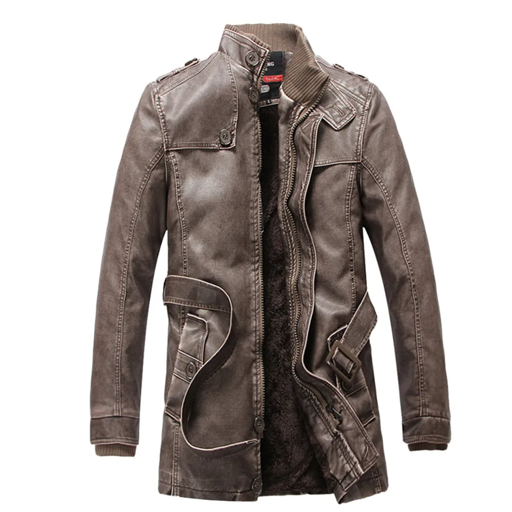 Мужская куртка мужская кожаная куртка осень зима мотоцикл ретро термо мужские s Стенд воротник верхние пальто кожаные байкерские куртки
