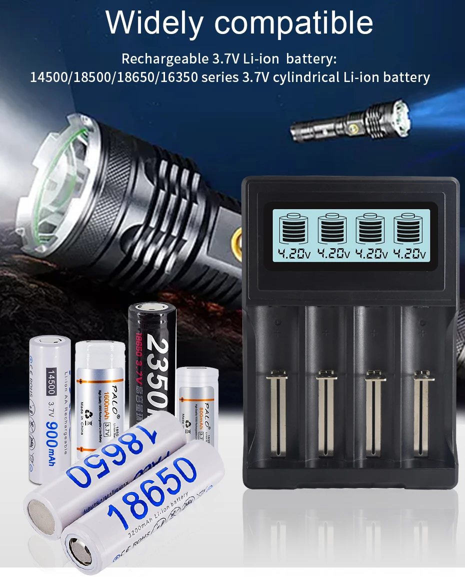 PALO 3.7V 18650 battery charger for 18650 26650 16340 14500 lithium battery+14500 AA Li-Ion Rechargeable Battery