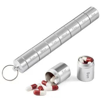 

Pill Case 7 Days Travel Pill Box Aluminum Alloy Travel Pill Holder Waterproof Anti Rust Medicine Organizer Detachable