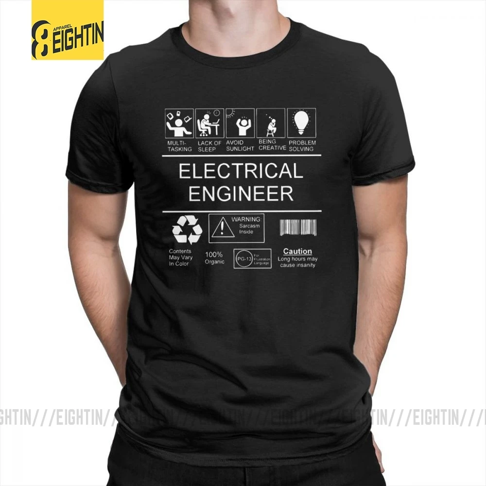 Ceny Inżynier elektryk klasyczne śmieszne koszulki z krótkim rękawem Humor t shirty Party mężczyźni zabawa wokół szyi bawełniane topy T Shirt Plus rozmiar