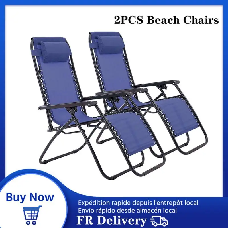 2PCS Reclining Folding Camping Chair with Footrest Portable Nap Chair