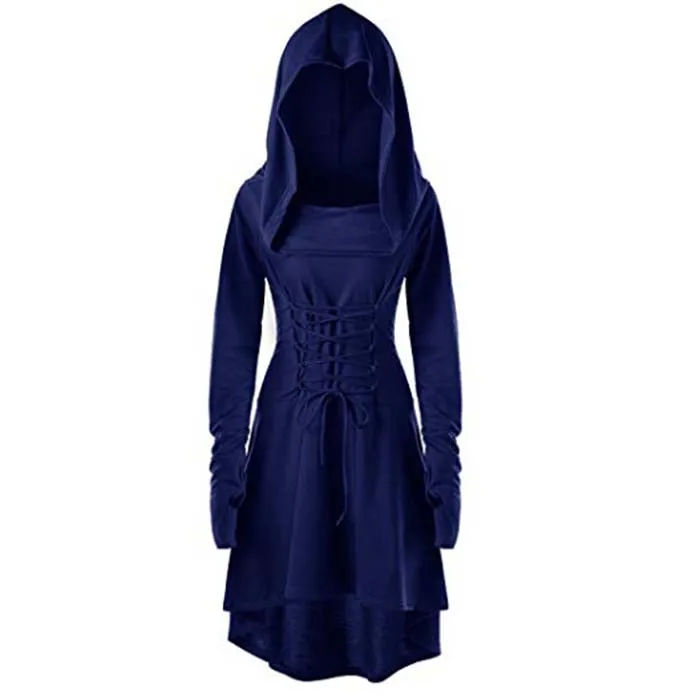 Средневековое ретро платье с шляпой женские платья ремни повязка на талии юбка Хэллоуин вечерние платья ведьмы костюм одежда - Цвет: dark blue