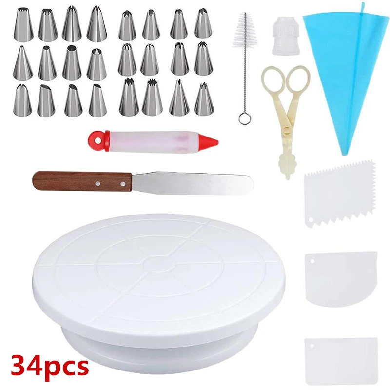 34pcs C 106 шт DIY Многофункциональный комплект для украшения торта поворотный стол Набор кондитерских трубок помадка Рождественский торт кухня десерт выпечки инструменты - Цвет: 34pcs C