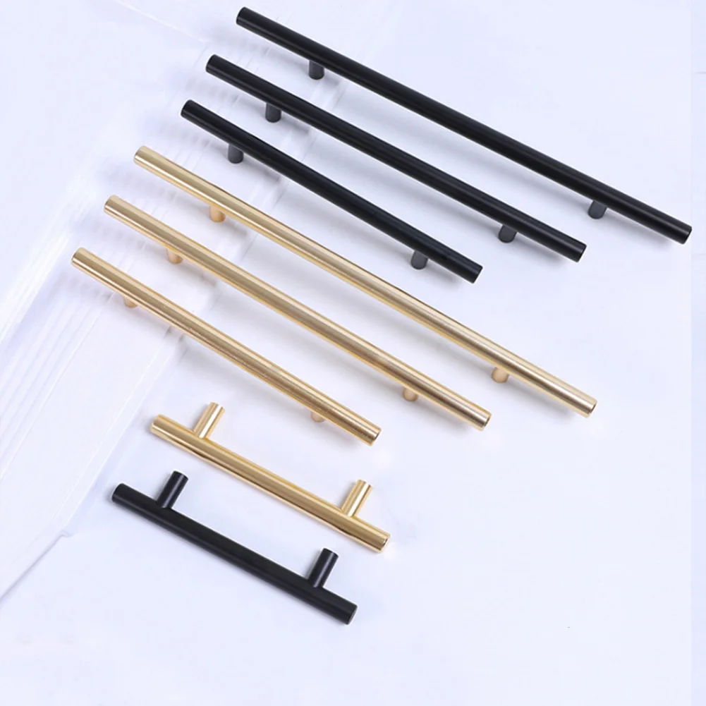 

Modern and Simple Solid Stainless Steel Kitchen Cabinet Hardware Single Hole Copper Matte Black Gold Drawer Door Handles T Pull