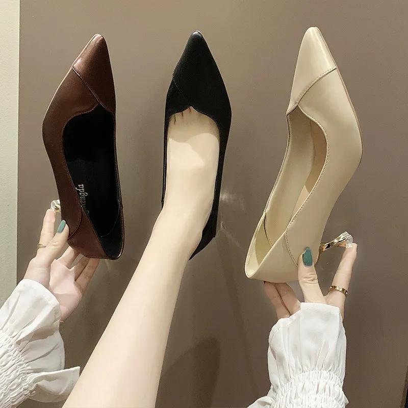 

2020 Branded Pumps Fine Heeled Shoes Casual Heels Sandals Ladies Slip Om Shallow Mouth All-Match Pointed Wedge Lace-up Latest