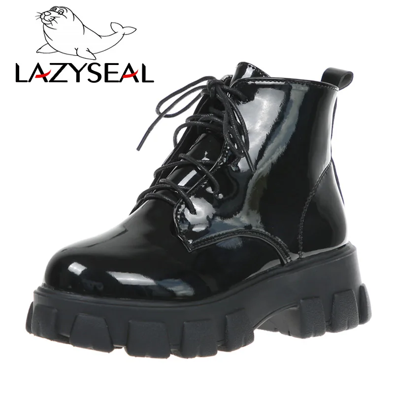 LazySea/зимние женские ботинки на платформе; коллекция года; водонепроницаемые ботинки на шнуровке с круглым носком; нескользящие короткие ботинки; Модные женские военные ботинки - Цвет: Black-1