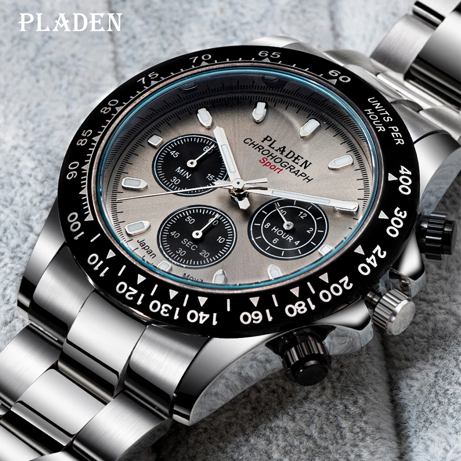 PLADEN New Fashion Watch For Men Business Chronograph Stainless Steel Quartz Watches Male Sport Luminous Dive Montre Homme 2022 dior homme sport 100