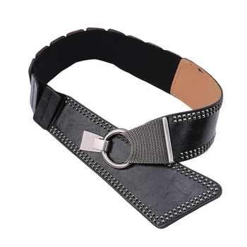 

Punk Rocker Wide Belts For Women Elastic Wide European Style Women Belts Metal Round Buckle Blet Hip Pop Fashion