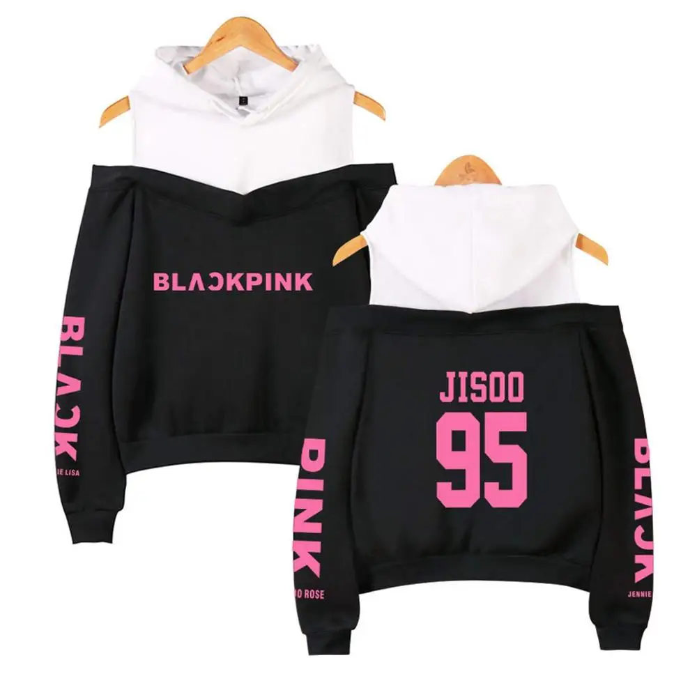 Mainlead Kpop черная розовая толстовка с открытыми плечами Lisa Rose Jennie Jisoo куртка - Цвет: Jisoo Black1