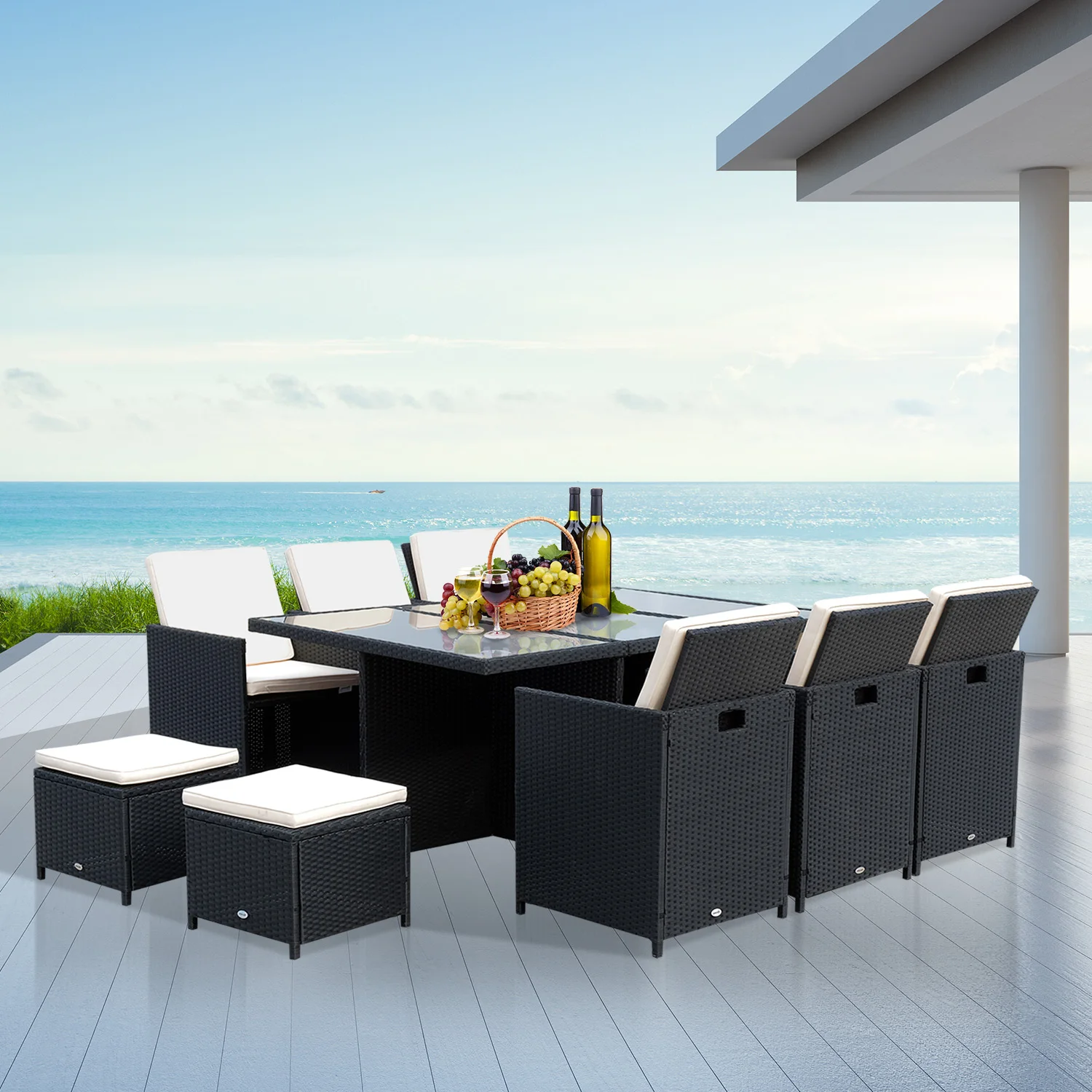 Outsunny Set Outdoor Furniture Rattan Table Set, 6 Chairs, 4 Foot Rest 11 PCs with Outdoor Cushion Outsunny Set Outdoor Furniture Rattan Table Set, 6 Chairs, 4 Foot Rest 11 PCs with Outdoor Cushion
