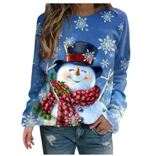 

Ladies Christmas Printed Sweatershirt Round Neck Gradient Printing Long Sleeve Print Stitching Round Neck Sweatershirt Moletom