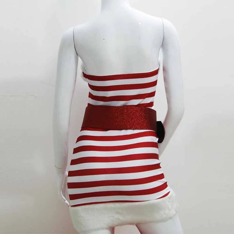 Women Sexy Fancy Off Shoulder Stripe Tube Dress Women Candy Cane Cutie Costume Sexy New Year Party Costume Cosplay (2)