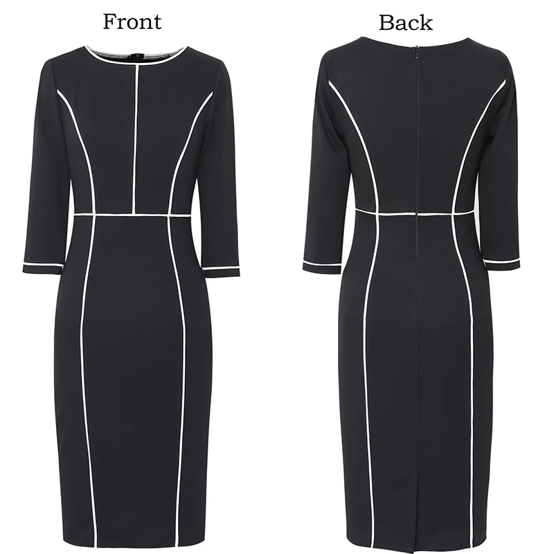 Vfemage Womens Autumn Elegant Colorblock Patchwork Contrast Slim Fit Casual Work Business Office Party Bodycon Pencil Dress 367