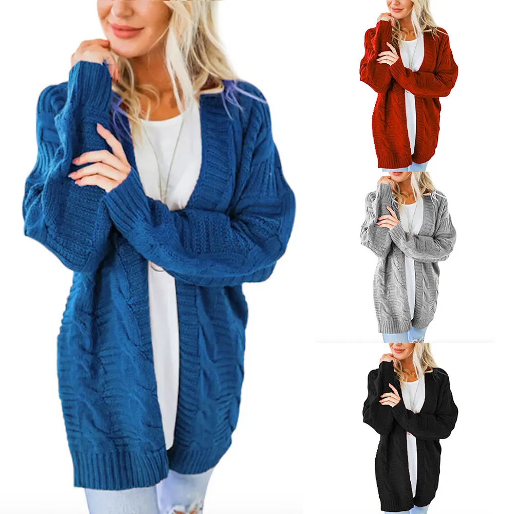 

HEFLASHOR 2019 New Women's Long Sleeve Open Front Sweater Warm Cardigans Medium Knitted Sweaters Winter Women Knitwear Femme