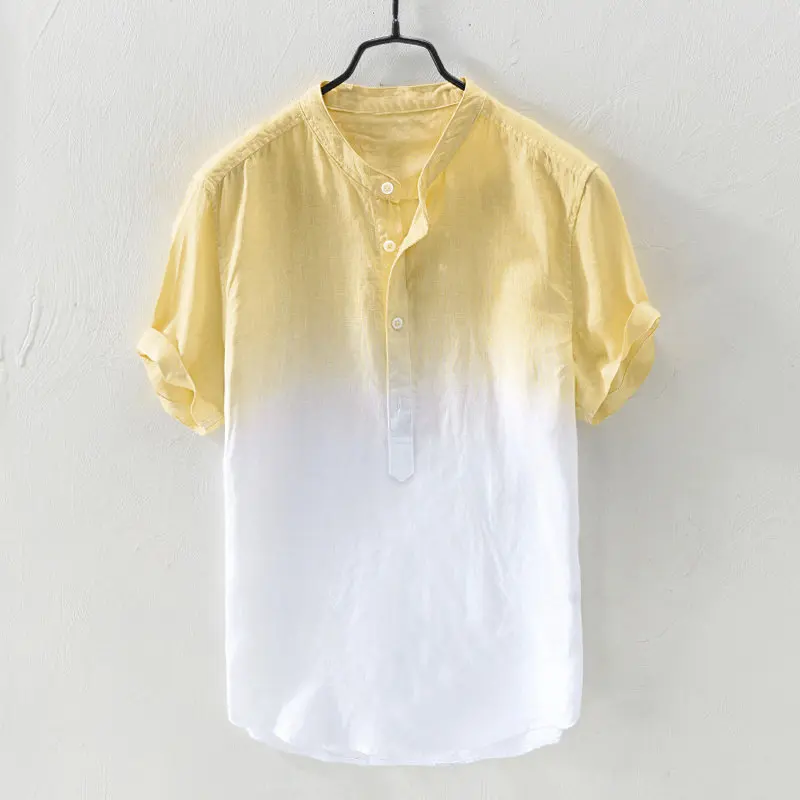 Мужская рубашка из стираного хлопка и льна - Цвет: light yellow