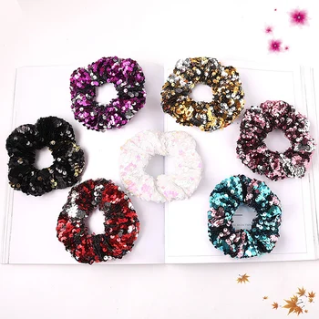 

Two-Color Sequin Glitter Scrunchie Elastic Bling Hair Tie Rope Hair Accessories Ponytail Holder Women Hair Ring Scrunchie 1 PC