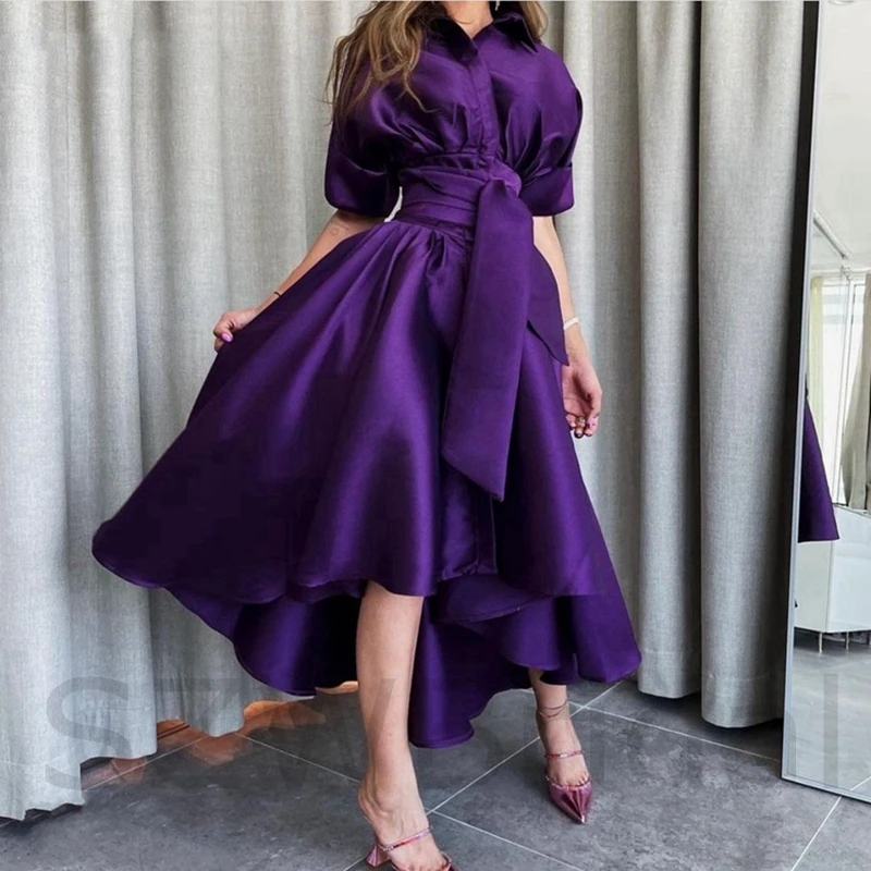 Sexy Ladies New style Purple Ball Dress Evening Dress Half Sleeve Ball Evening Dress robe de soirée femme فساتين السهرة платье modest prom dresses