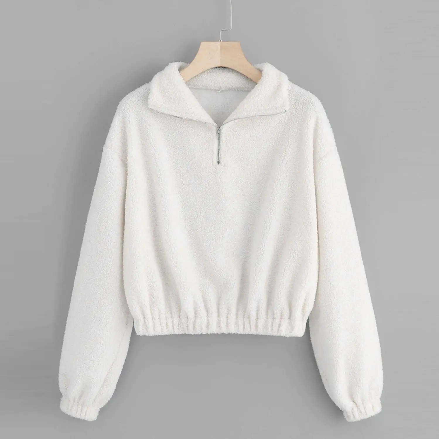 

Sweatshirt Women Casual Quarter Zip Elastic Hem Teddy Sweatshirt Top Sweatshirt Crop Top Hoodie Harajuku Hoodie Polerone Mujer