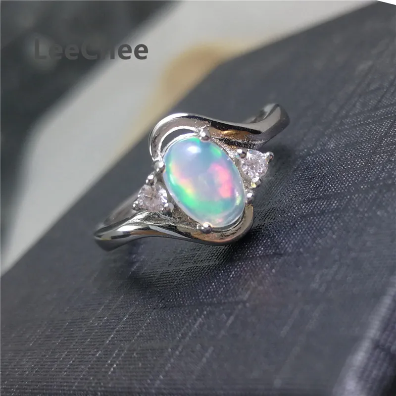 LeeChee 100% Natural Opal Ring for Women Wedding Engagement Gift 5*7mm Colorful Gemstone Fine Jewelry Real 925 Sterling Silver LeeChee 100% Natural Opal Ring for Women Wedding Engagement Gift 5*7mm Colorful Gemstone Fine Jewelry Real 925 Sterling Silver