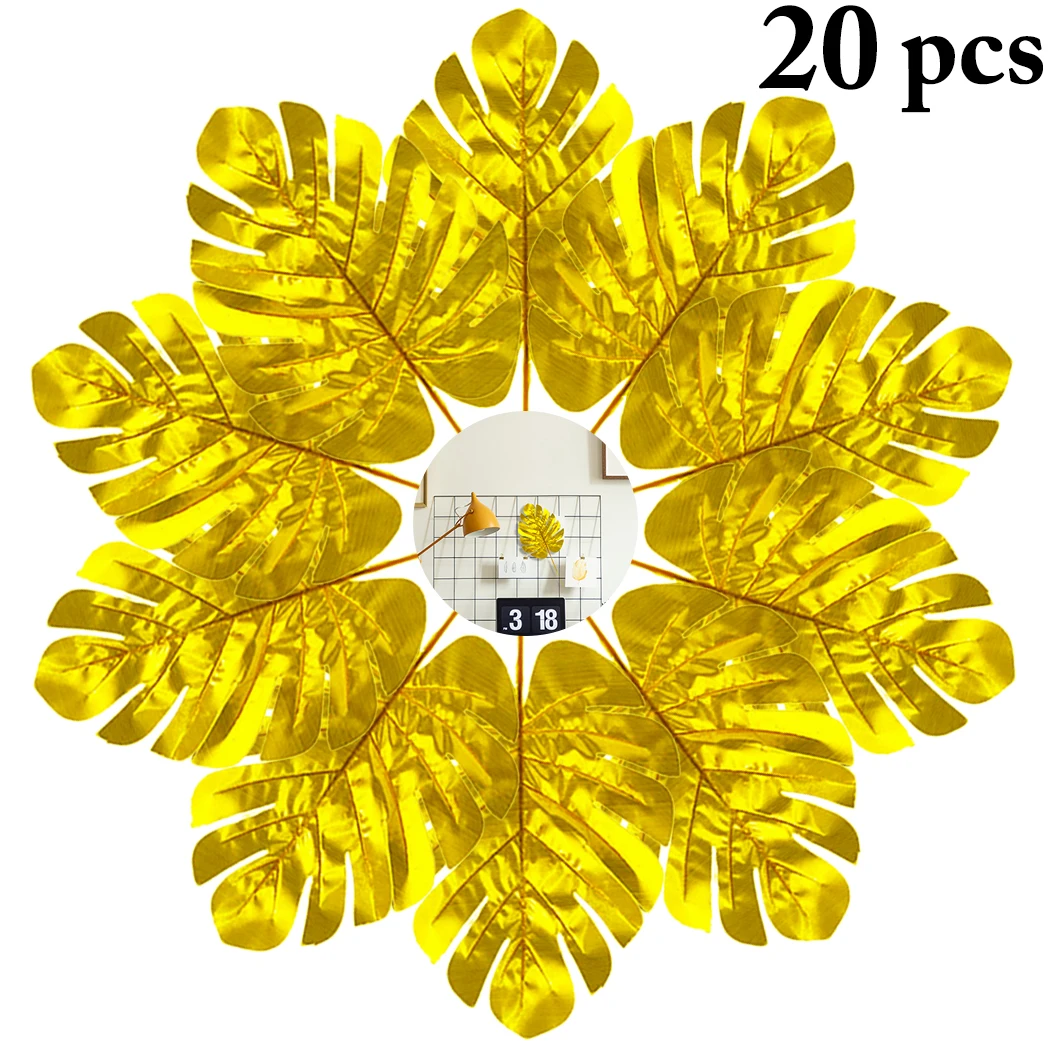 

20pcs Gold High-Quality Fake Leaf Artificial Tropical Palm Leaves DIY Plant Home Party Wedding Table Desk Decoration Supplies